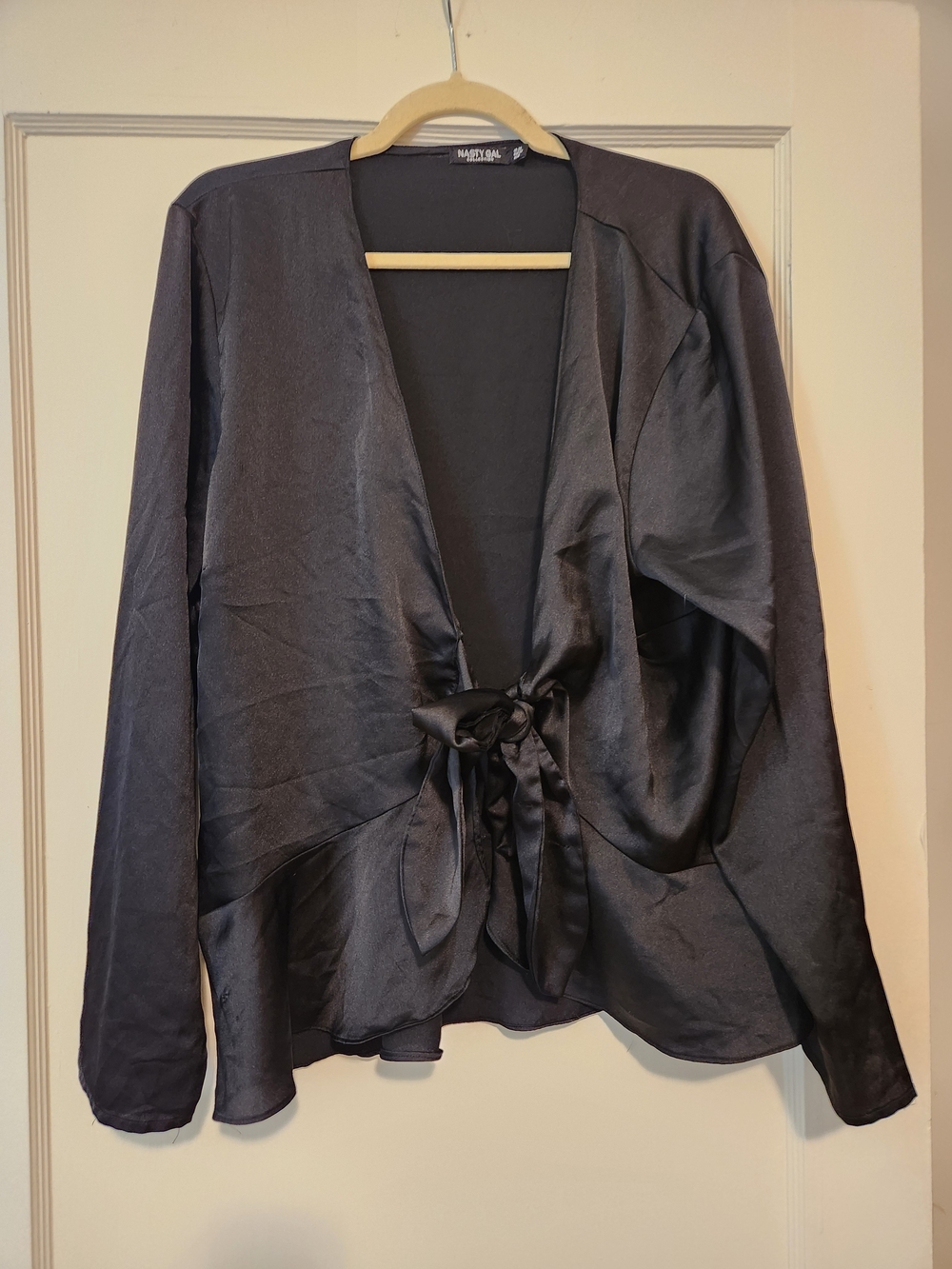 Mango Black Satin Tie-Front Jacket